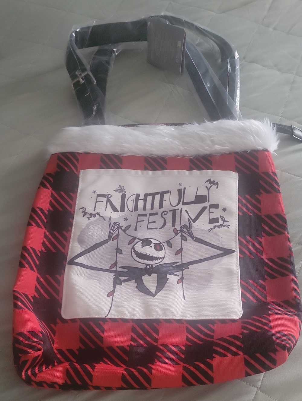 Disney Jack Skellington Red & Black Plaid  Women's Tote with White Trim